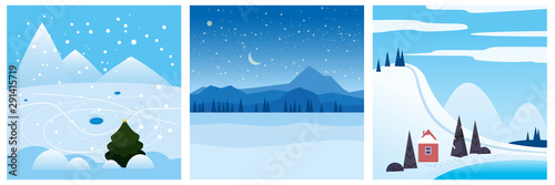 Calendar set landscape winter in flat minimal simple style © hadeev