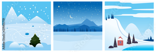 Calendar set landscape winter in flat minimal simple style