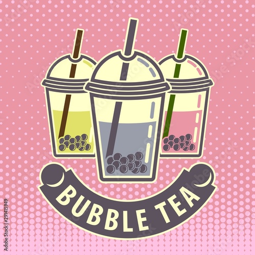 Bubble tea poster, banner template. Vector illustration