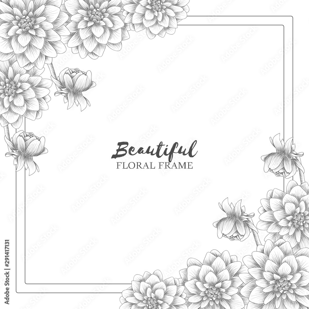 Dahlia flower frame sketch style