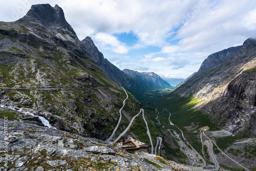 Trollstigen, Andalsnes, Norway. Stigfossen Waterfall Near Famous Mountain Road Trollstigen. photo