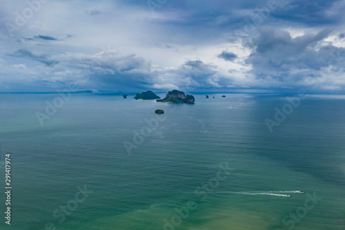 Drone view of tropical islands in the Andaman sea, Krabi, Thailand.