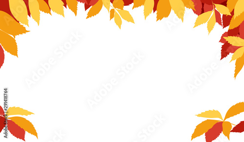 Frame with autumn leaves isolated on white background, vector illustration of fall leaves like border