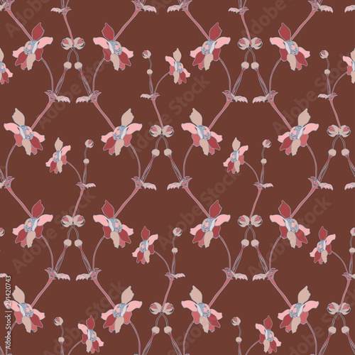 Seamless colorful stylized pattern with flowers.The design is perfectly suitable for clothes design, children s decoration, wallpaper and backgrounds.