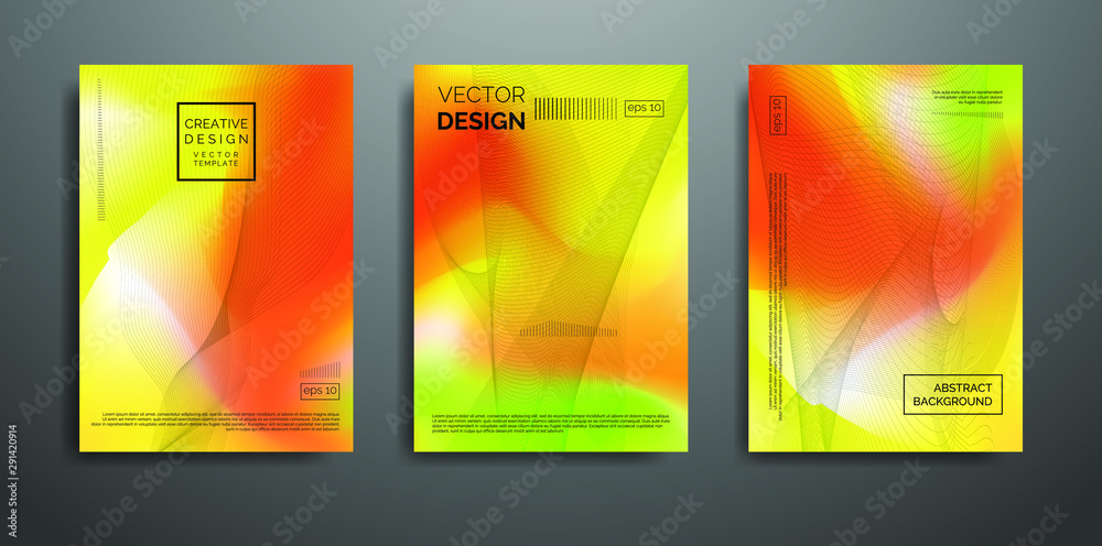 Covers templates set with abstract art. Yellow, orange, white. Applicable for brochures, posters, covers and banners. Vector illustrations.