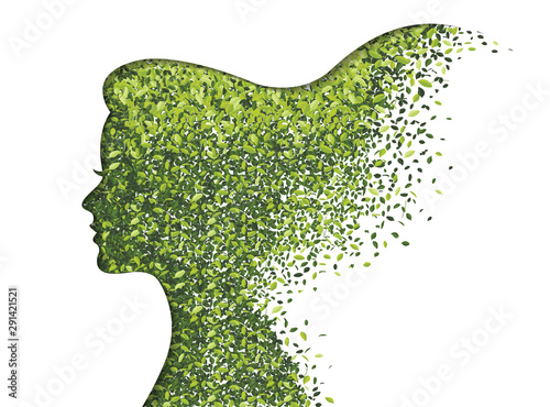 Green leaves in the face woman shape