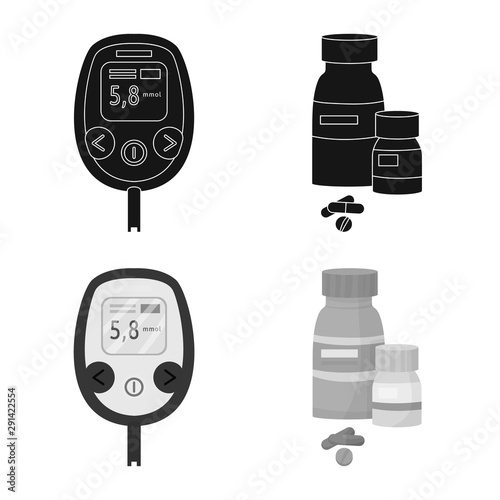 Vector illustration of diet and treatment icon. Set of diet and medicine stock symbol for web.