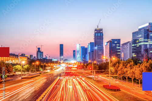 Night Scene and Fuzzy Car Lights of Urban Roads in Jinan, China