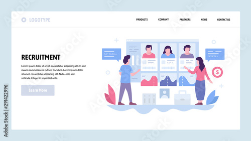Vector web site design template. Job recruitment, candidate CV profiles, HR human resources. Landing page concepts for website and mobile development. Modern flat illustration