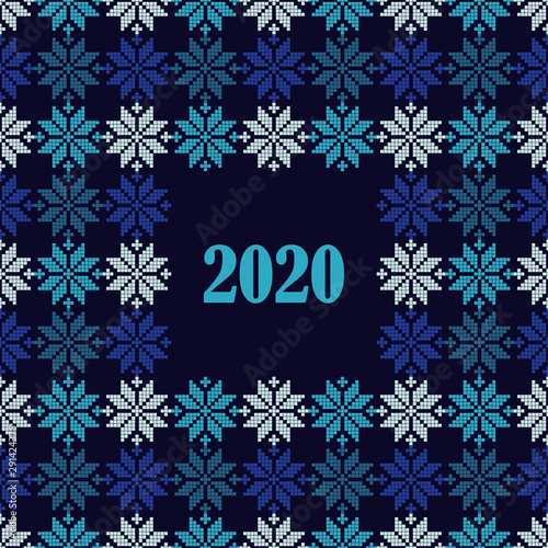 Seamless vector background with Norwegian snowflakes. Pixel snowflakes. Merry Christmas! Winter pattern. Can be used for wallpaper, textile, invitation card, wrapping, web page background.