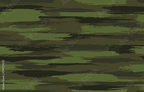 Grunge dark green camouflage, modern fashion design. Camo made brush strokes hand draws pattern. Fashionable Wallpaper or fabric print. Vector seamless texture. 