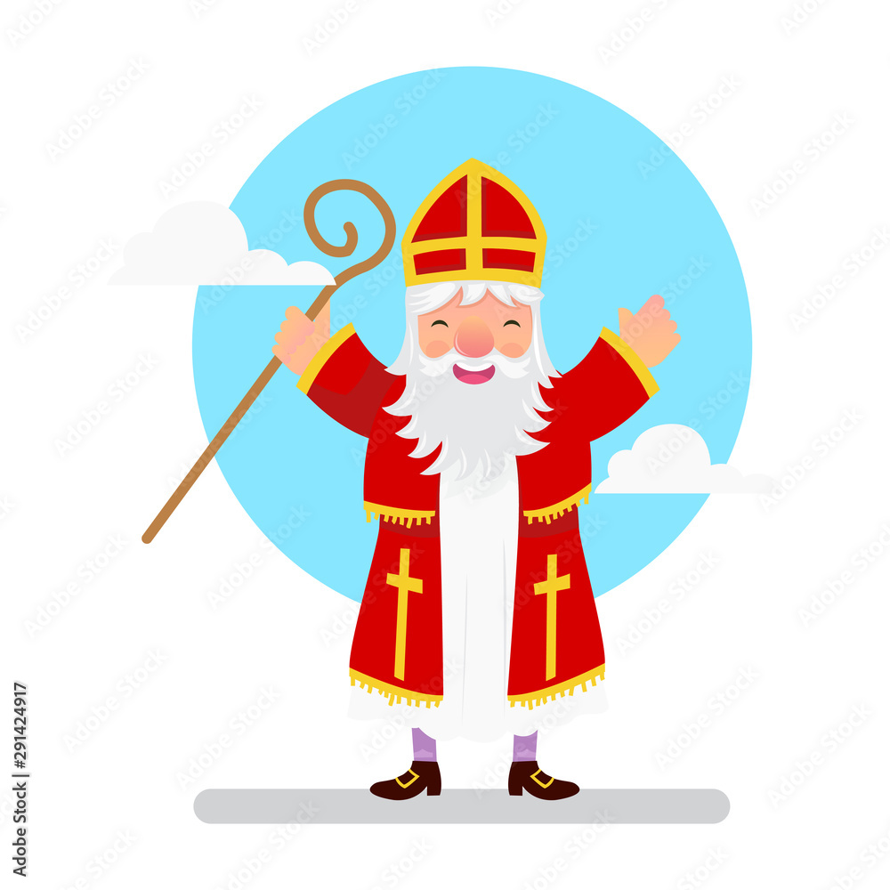 Saint Nicholas standing and hold a magic stick in his hand Saint Nicholas standing and hold a magic stick in his hand