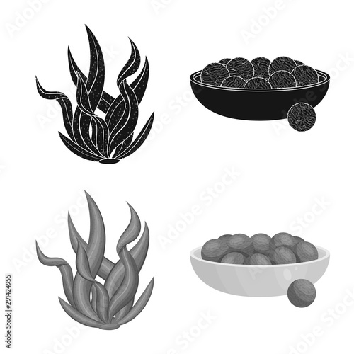 Vector illustration of protein and sea symbol. Set of protein and natural stock symbol for web.