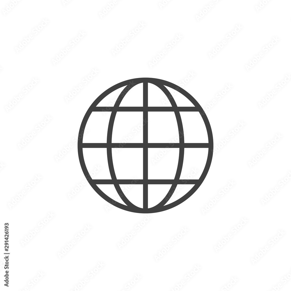 Globe grid line icon. linear style sign for mobile concept and web design. World globe outline vector icon. Symbol, logo illustration. Vector graphics