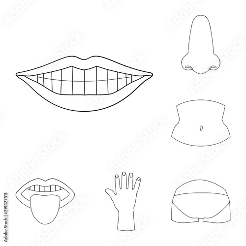 Vector design of body and part symbol. Collection of body and anatomy stock vector illustration.