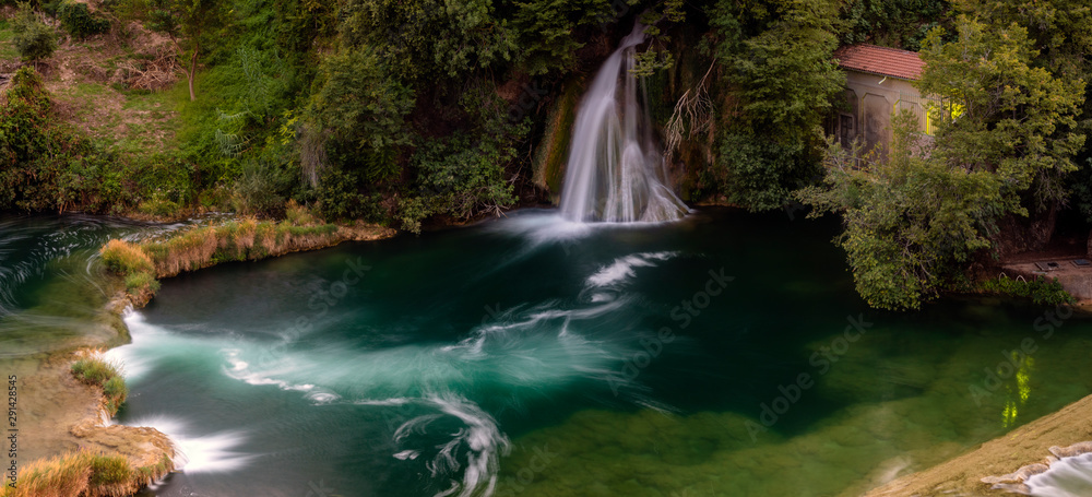waterfalls in the evening scenery at the Krka National Park in Croatia