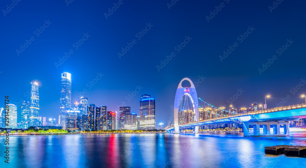 Fototapeta premium Nightscape Skyline of Urban Architectural Landscape in Guangzhou