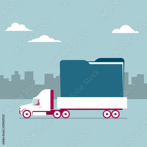 Truck transport folder. Isolated on blue background.