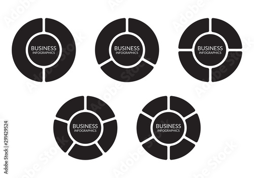 Pie chart set with 2,3,4,5,6 sections, levels or steps. Circle diagram icons for infographic, UI, web design, business presentation. Vector illustration.