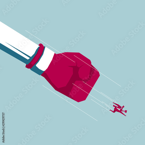 Businessman fleeing danger. Isolated on blue background.