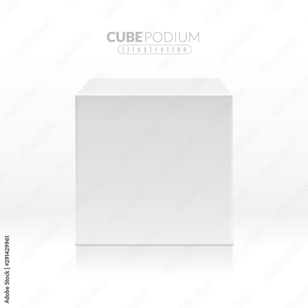 Vecteur Stock Cube podium. Realistic empty block, white box in front view.  Advertising stand for product promo, exhibition pedestal 3d vector mockup |  Adobe Stock