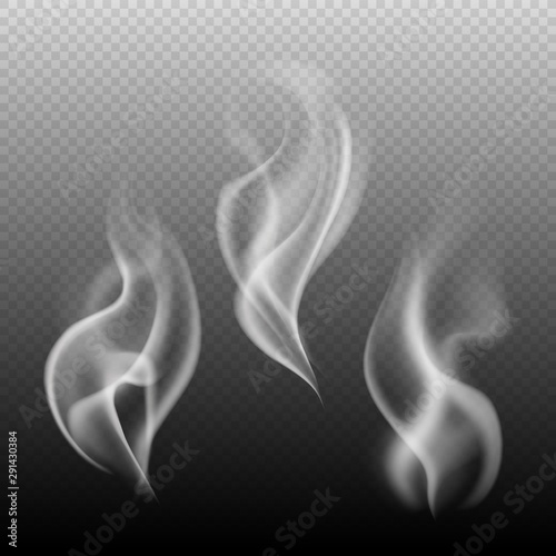 Steam texture. Sky fog or smog flames, abstract symbol of tea and coffee hot cup on transparent background isolated vector concept
