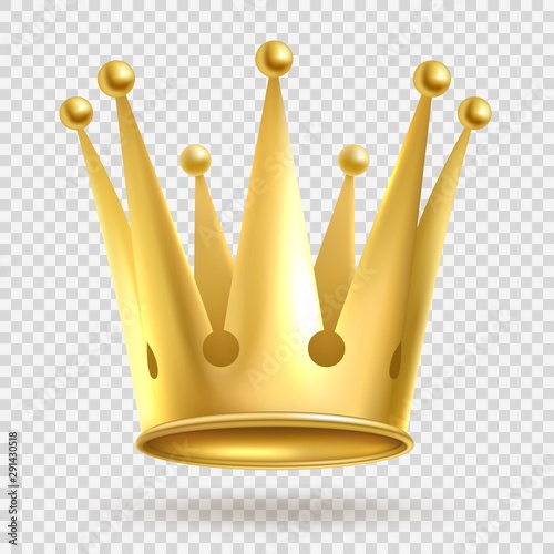 Golden crown. Elegant gold metal royal crowning on transparent background vector realistic illustration