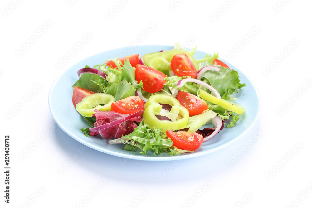Salad of fresh vegetables isolated on white background