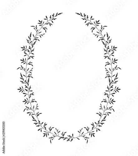 Autumn botanical oval frame wreath on white background