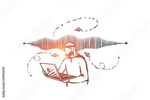 Internet video call concept sketch. Hand drawn isolated vector