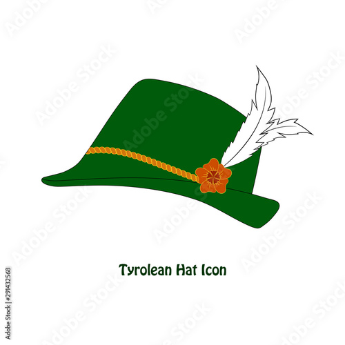 Vector Tyrolean Hat Icon with a feather isolation over white