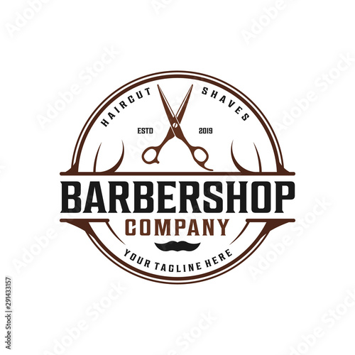 Barbershop simple vintage logo design with elegant ornament