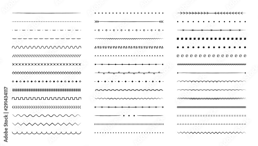 Set of hand drawn vector line border. Lines, borders, underline pencil strokes, drawing dividers. Doodle design. Geometric vintage fashion collection.