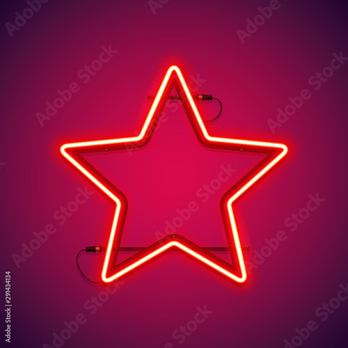 Red neon star shape makes it quick and easy to customize your projects in retro-futuristic style.