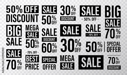 Set of sale tags and labels, template shopping labels. Blank, discount and price tags on transparent background white color. Special offer. Vector illustration.