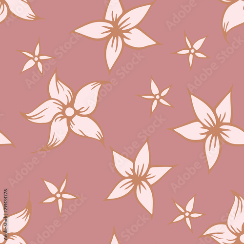 Vector Jasminum Florals on Antique Pink seamless pattern background.