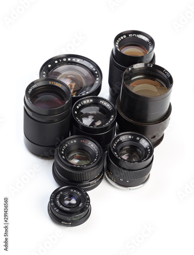 set of Vintage camera lens  isolated on white background  - Image