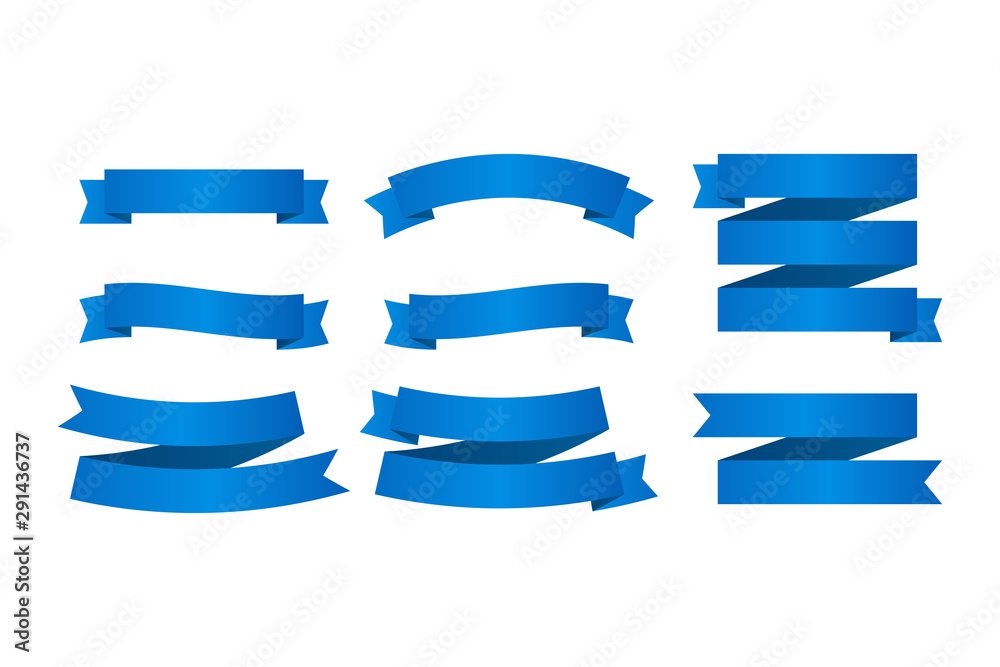 Blue ribbons banners. Set of ribbons. Vector illustration.