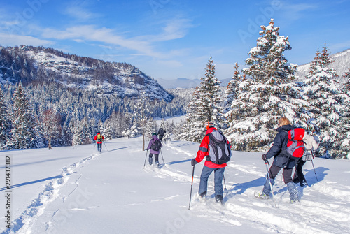Paysage enneigé et raquettes 
