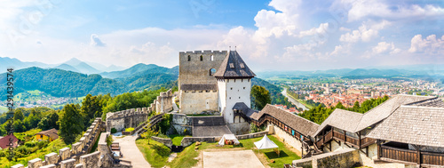 Panoramic view at the Old Catle of Celje with Town in backround - Slovenia photo