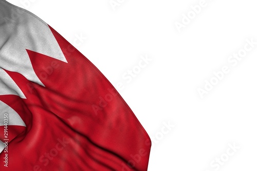 nice any occasion flag 3d illustration. - Bahrain flag with large folds lie in bottom left corner isolated on white