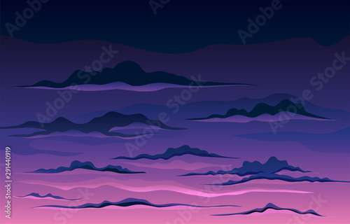 Naklejka Ciemnofioletowy z różowym wieczornym niebem na dole. Ilustracji wektorowych.