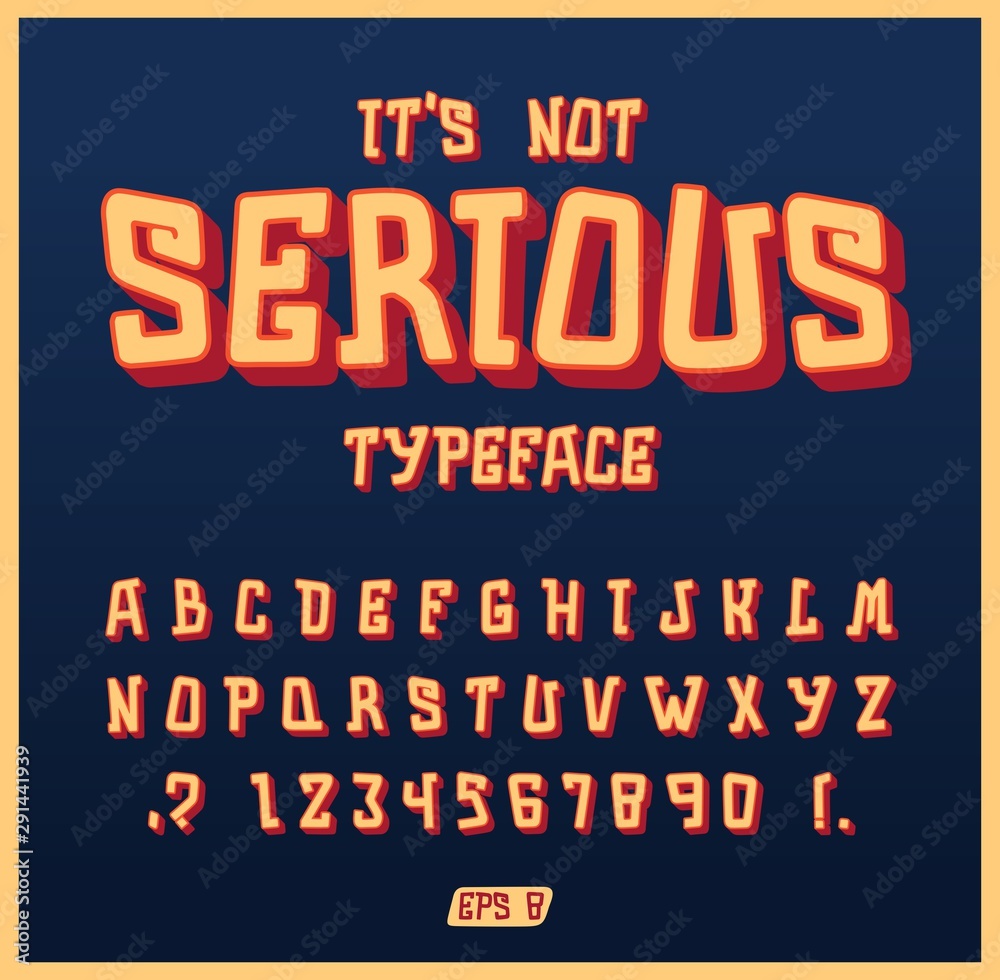 Funny cartoon font. Curves and uneven alphabet design. Comic pop art style.