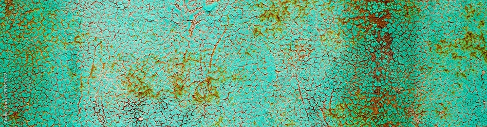 banner of iron surface is covered with old green paint texture background