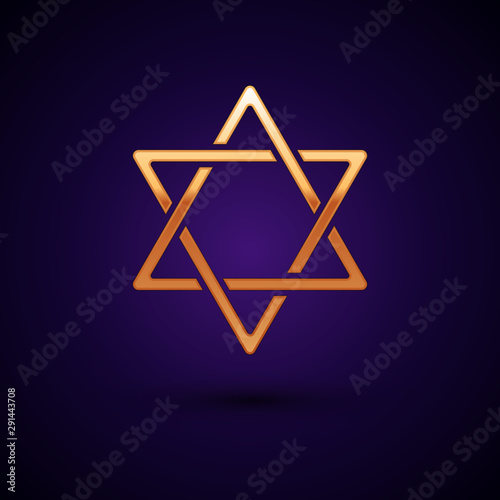 Gold Star of David icon isolated on dark blue background. Jewish religion symbol. Symbol of Israel. Vector Illustration