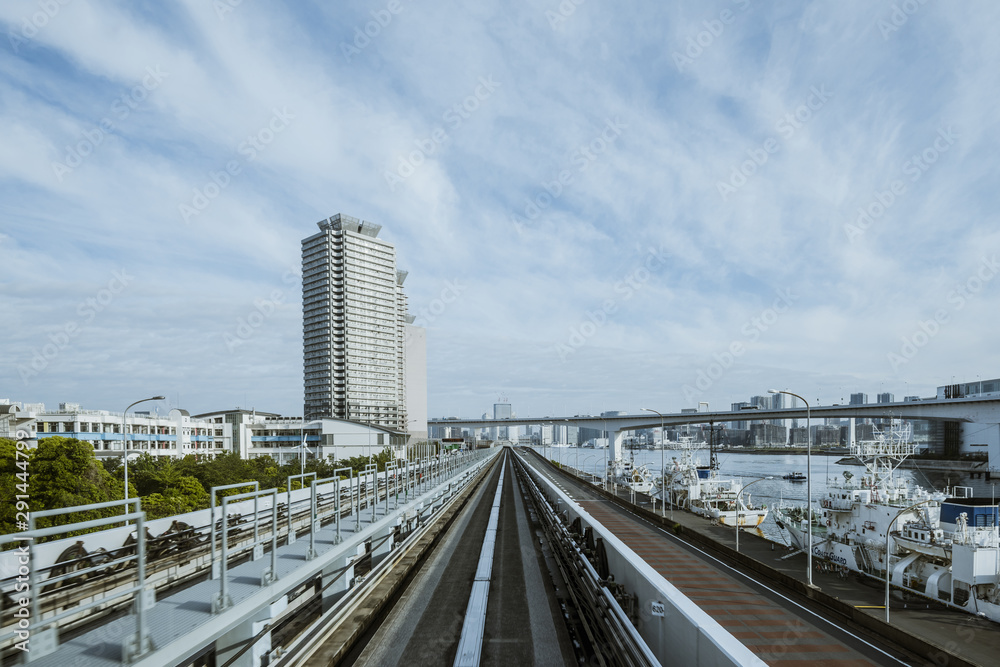 Fototapeta premium Cityscape from monorail sky train in Tokyo