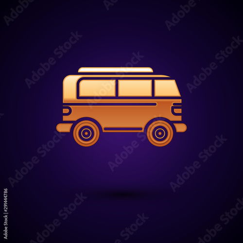 Gold Retro minivan icon isolated on dark blue background. Old retro classic traveling van. Vector Illustration