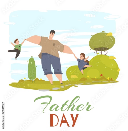 Father Day Greeting Card. Dad, Daughter and Son