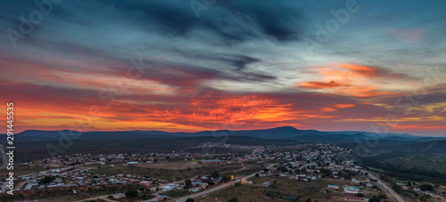 Sunrise over the small town of Jansenville in the arid Karoo region of South Africa.