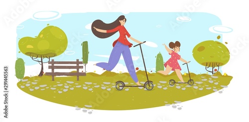 Happy Family Outdoors Fun and Sport Activity.
